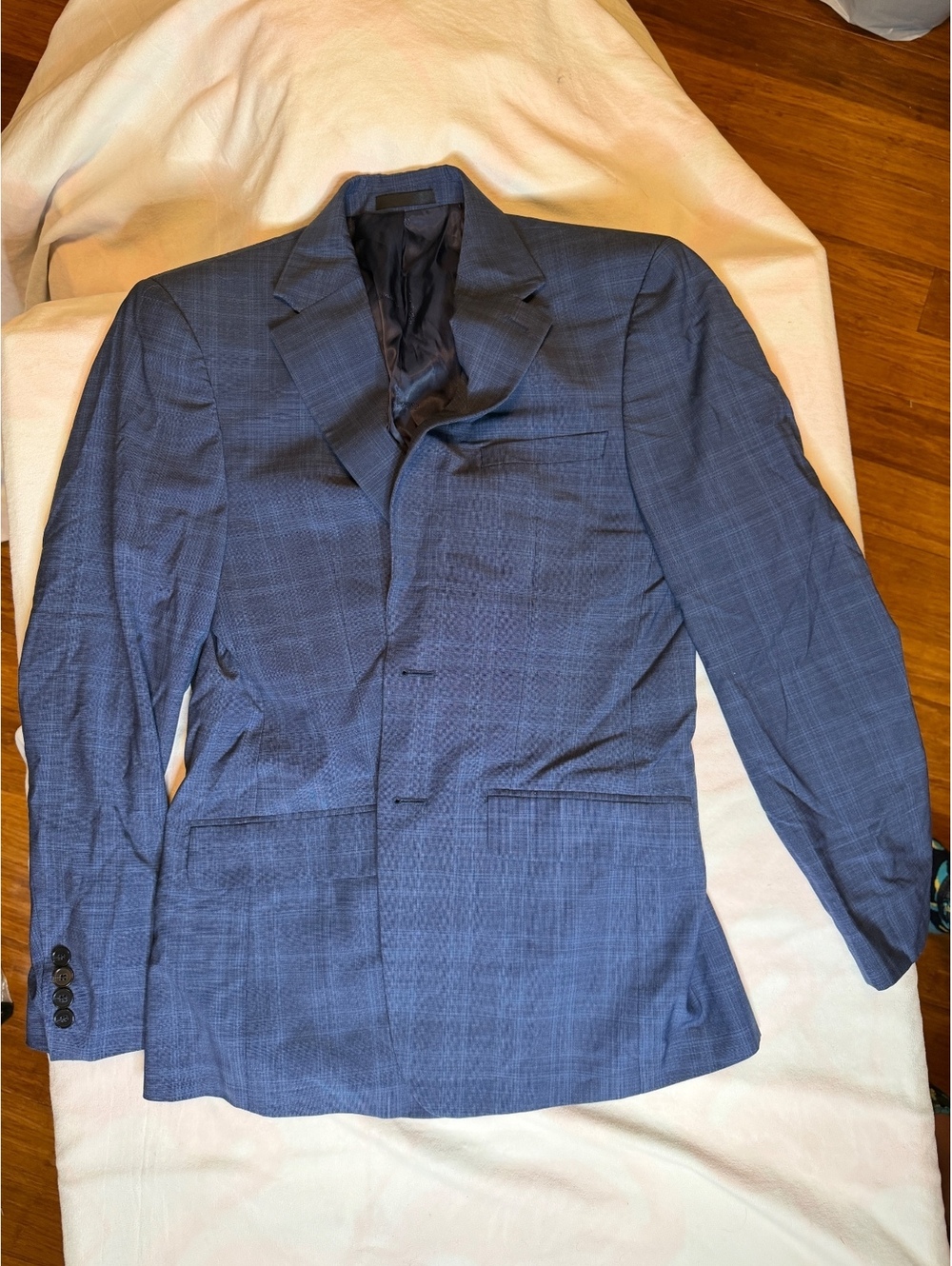 Calvin Klein Mens 38R Blue Plaid Two Button Sport Coat Blazer Suit Jacket